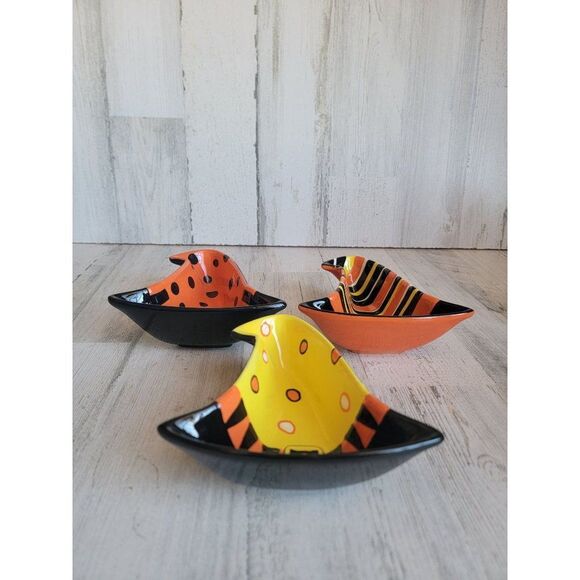 Real home ceramic witch hat Halloween bowl candy trinket set - Picture 4 of 8